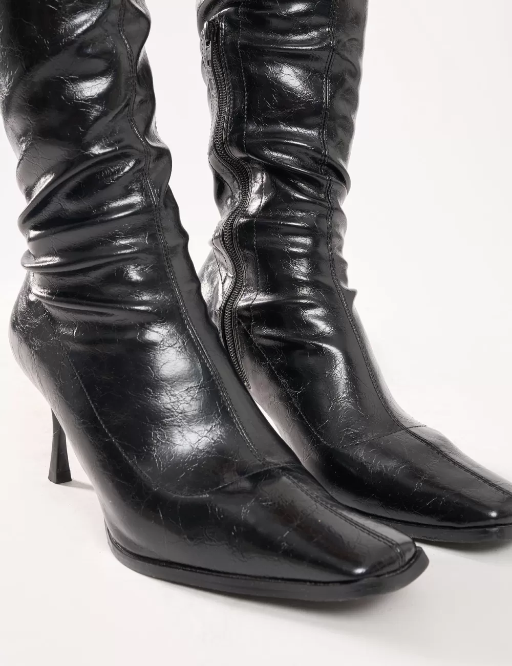 Flash Sale Public Desire Scorpion Cracked Mid Heel Sock Knee High Boots Black