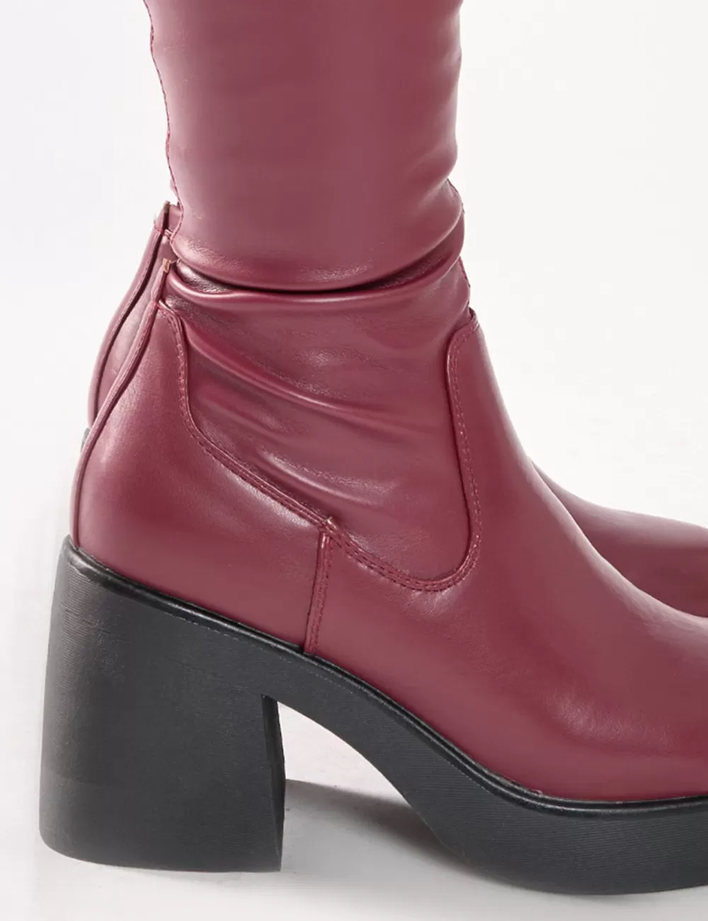 Shop Public Desire Sensored Chunky Sole Sock Over the Knee Boots Burgundy