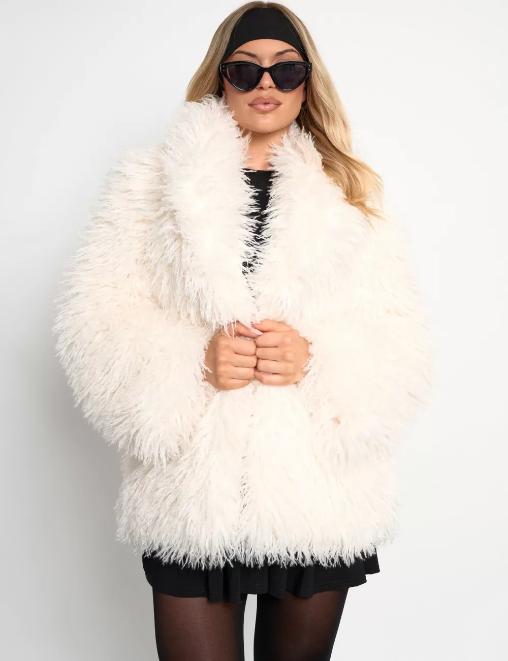 Best Sale Public Desire Shaggy Faux Fur Coat White