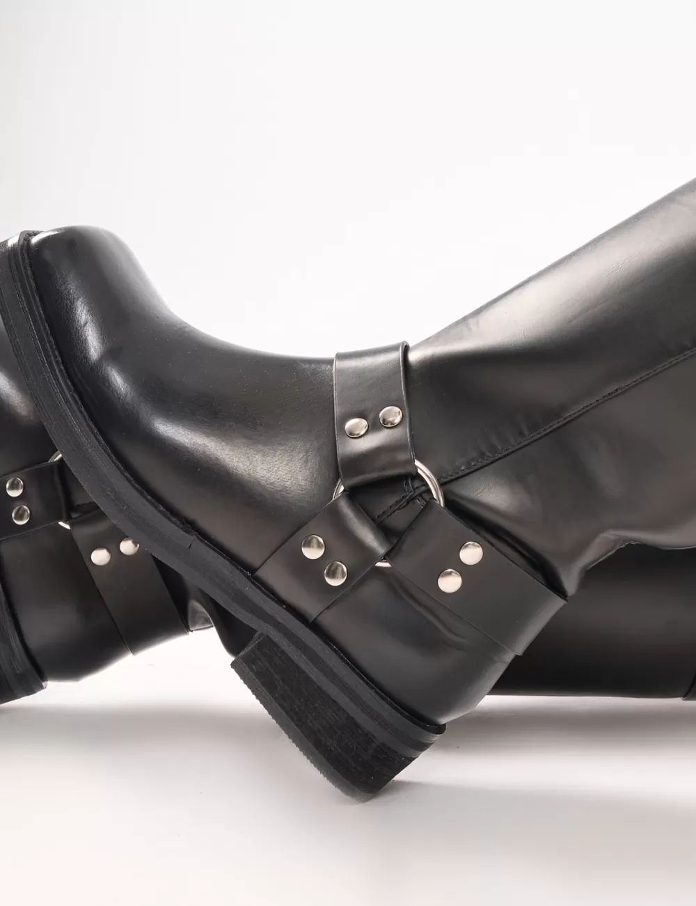 Discount Public Desire Sirius Vintage Buckle Knee Hight Flat Boots Black