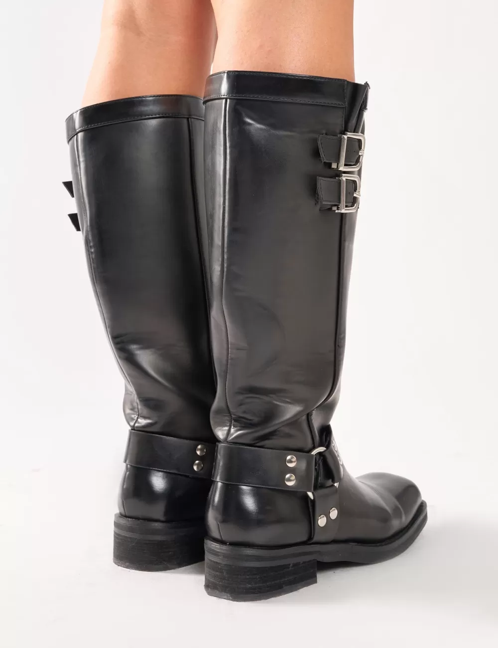 Discount Public Desire Sirius Vintage Buckle Knee Hight Flat Boots Black