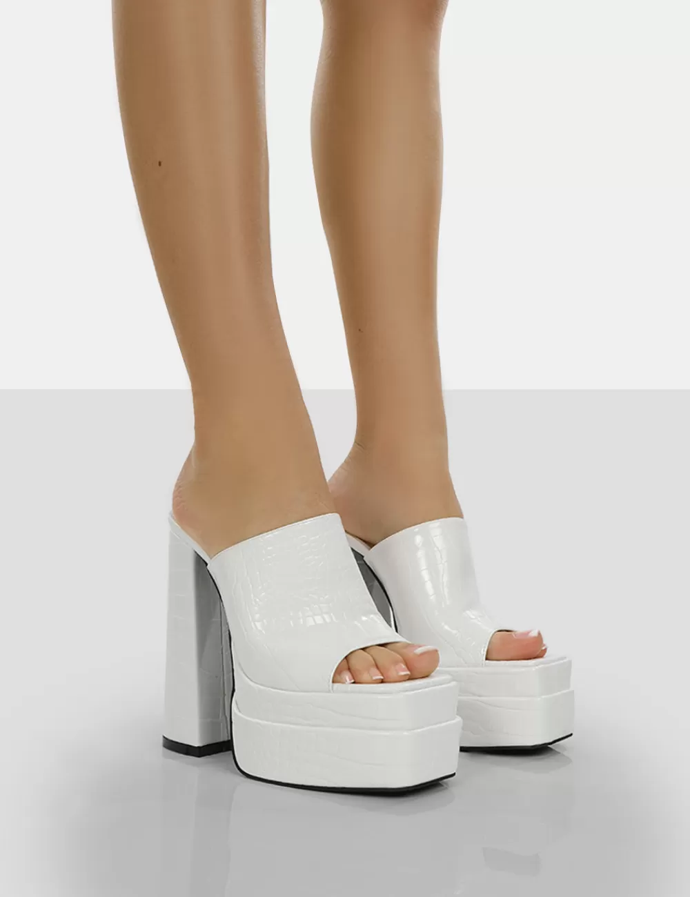 Best Public Desire Sky High Croc Chunky Platform High Heeled Mules White