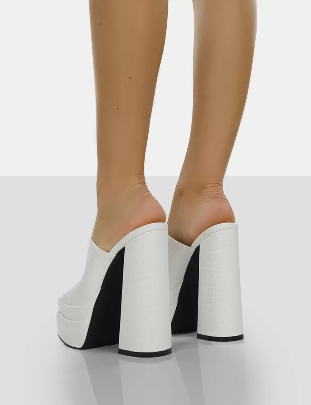 Best Public Desire Sky High Croc Chunky Platform High Heeled Mules White
