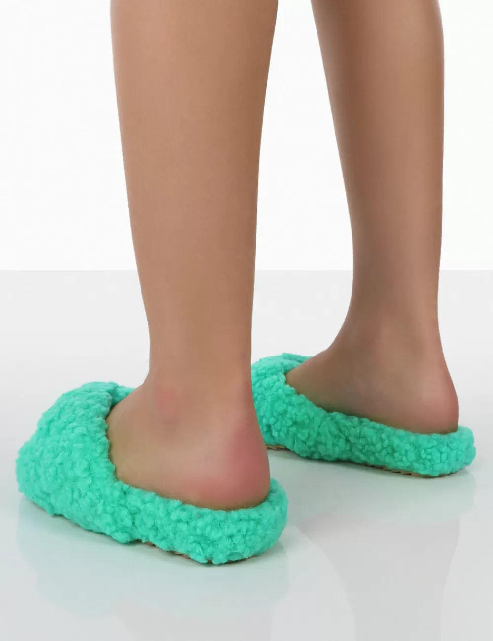 Fashion Public Desire Slumber Teddy Cross Over Strap Slippers Green
