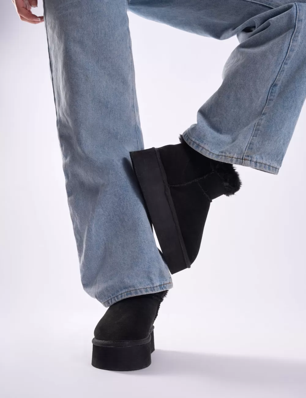 Online Public Desire Snowdrop Fur Faux Suede Ultra Mini Ankle Platform Boots Black