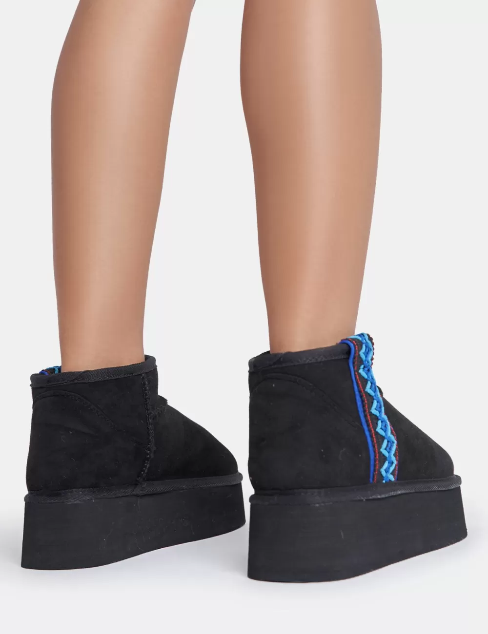 Cheap Public Desire Snowfall Faux Suede Aztec Trim Ultra Mini Ankle Platform Boots Black