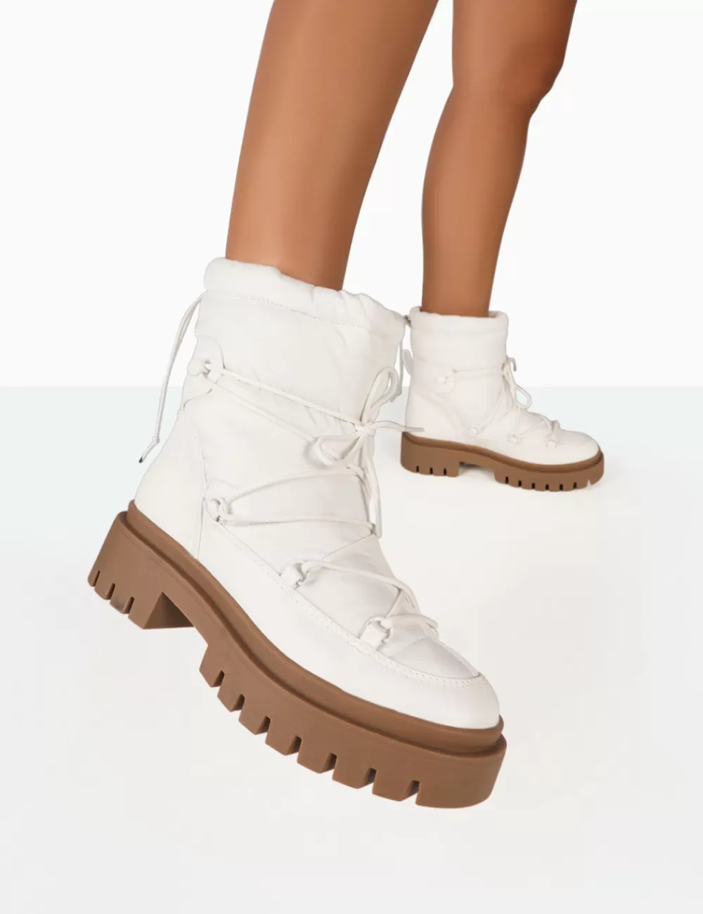 Discount Public Desire Snowy Lace Up Chunky Sole Snow Ankle Boots White
