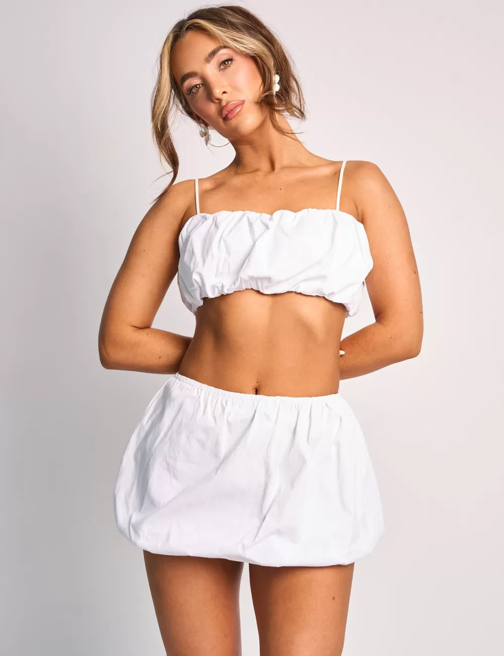 Sale Public Desire Spaghetti Strap Balloon Crop Top Co Ord White