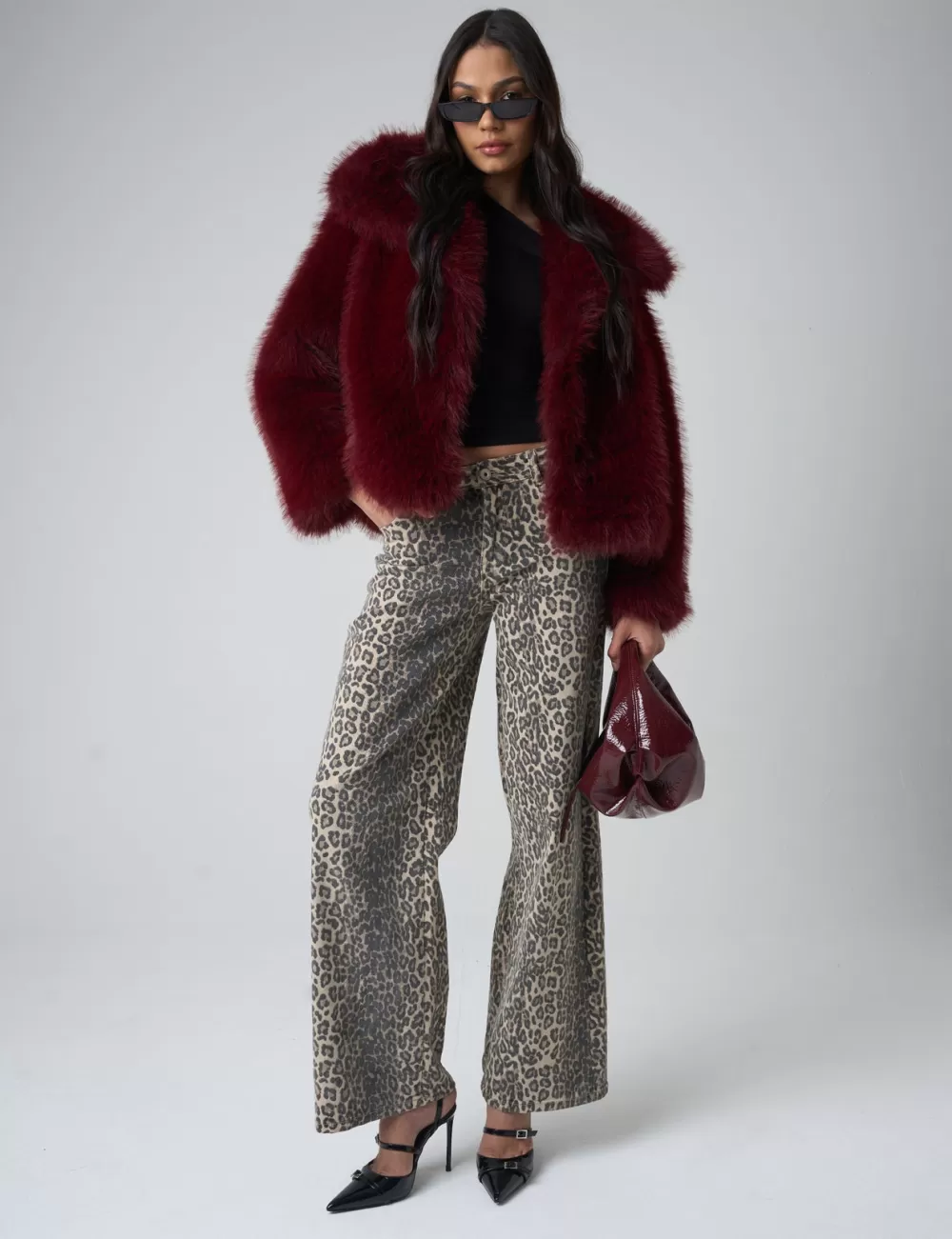 Shop Public Desire Straight Fit Mid Rise Jean Leopard