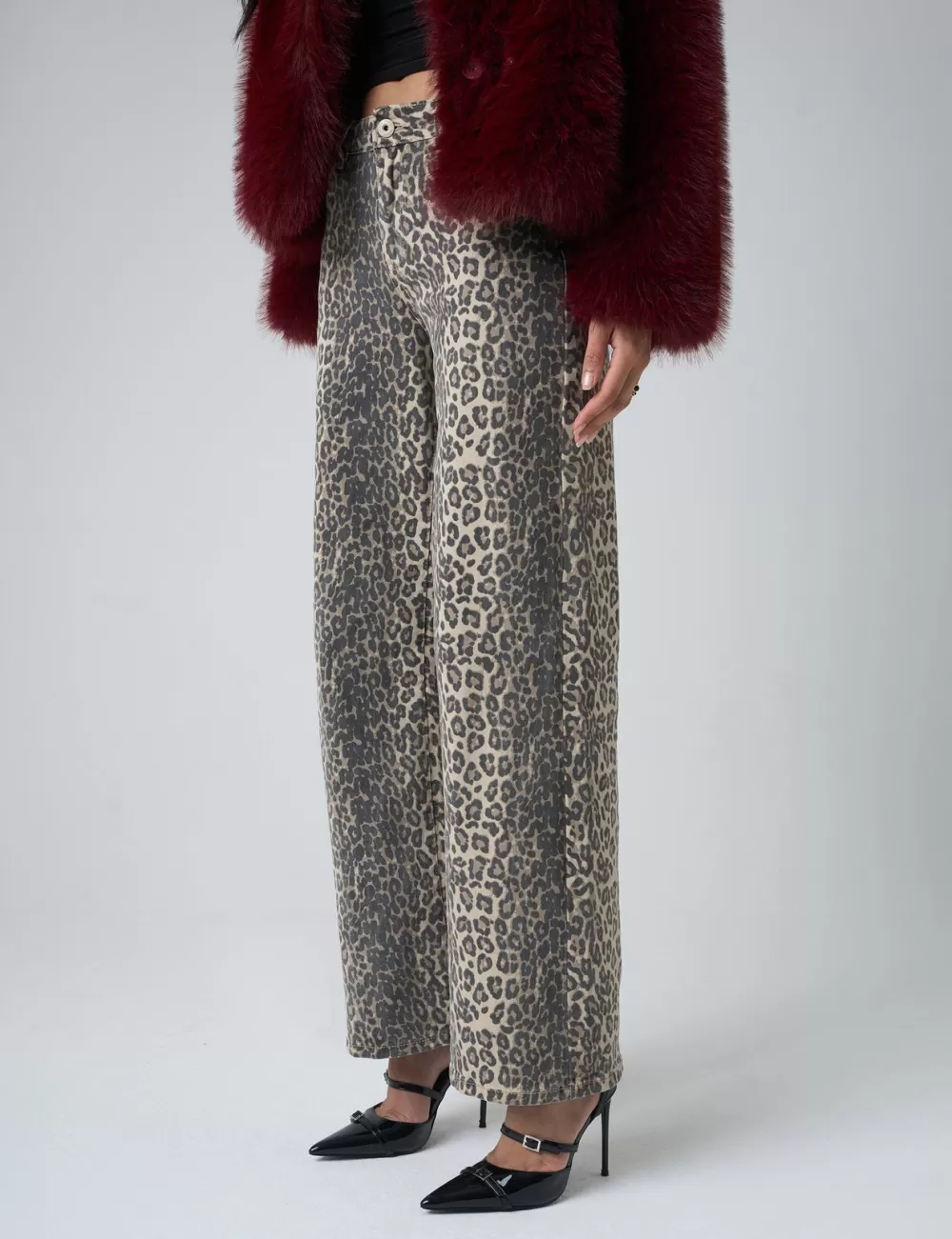 Shop Public Desire Straight Fit Mid Rise Jean Leopard
