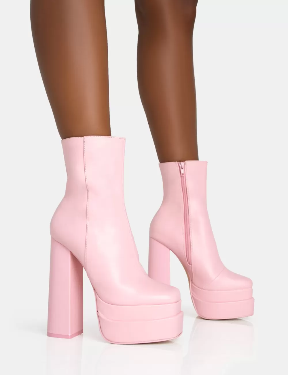 Online Public Desire Supine Baby PU Chunky Heeled Platform Ankle Boots Pink
