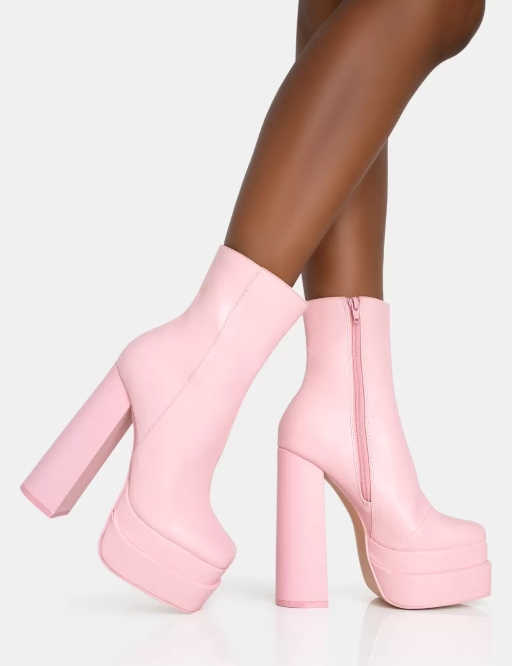 Online Public Desire Supine Baby PU Chunky Heeled Platform Ankle Boots Pink