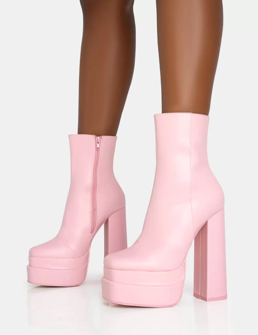Online Public Desire Supine Baby PU Chunky Heeled Platform Ankle Boots Pink