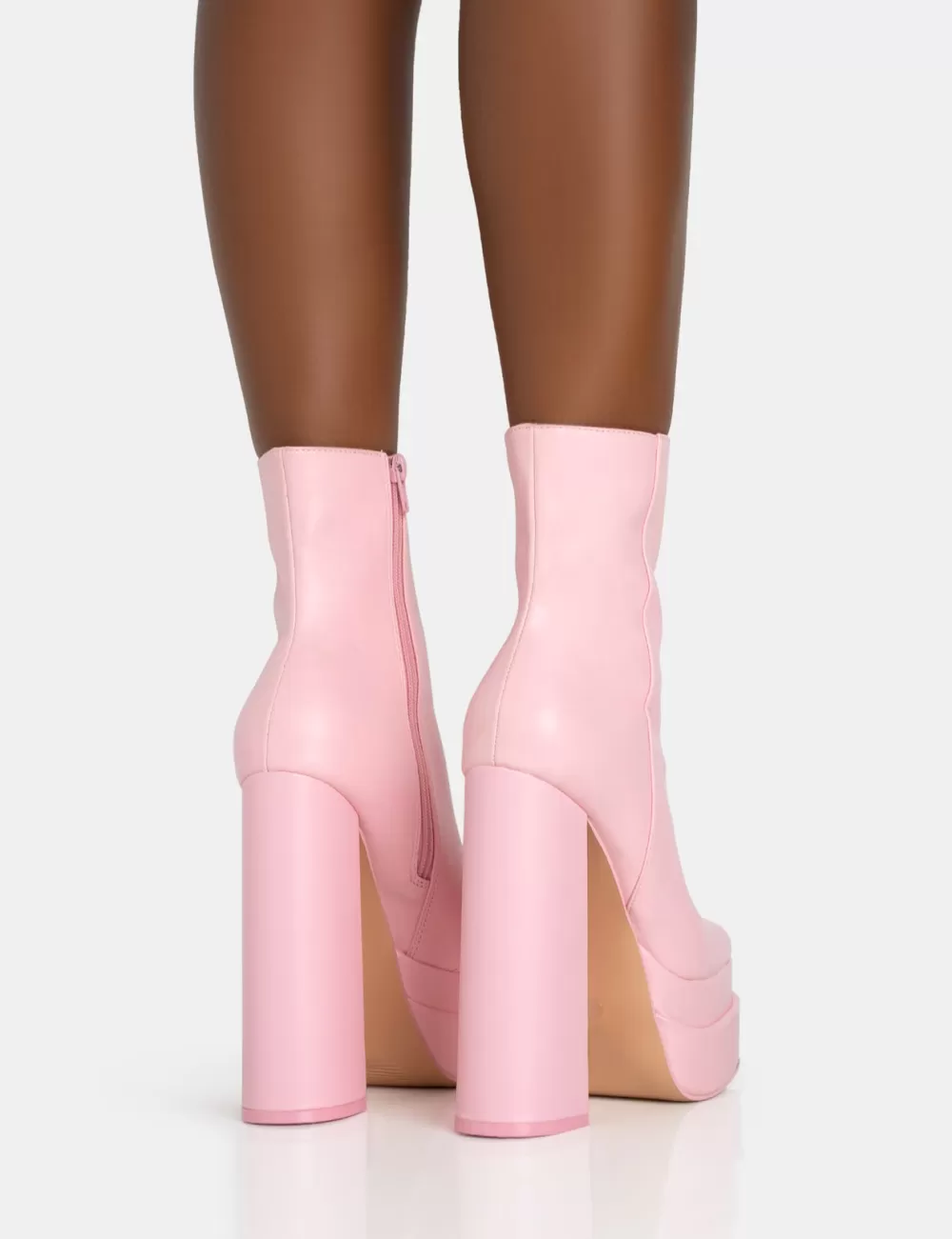 Online Public Desire Supine Baby PU Chunky Heeled Platform Ankle Boots Pink