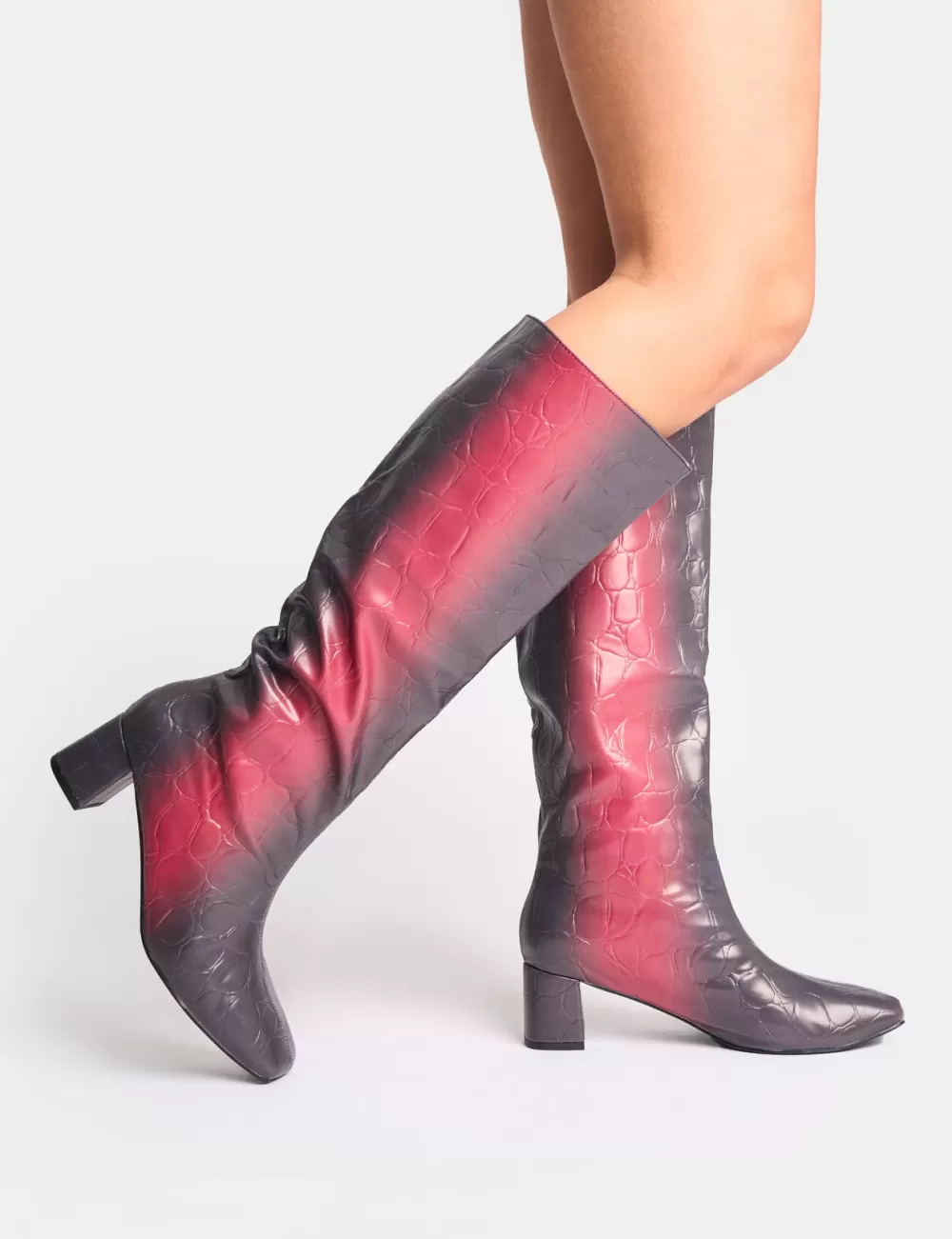 Discount Public Desire Tamira Ombre Block Heel Knee High Boots Red