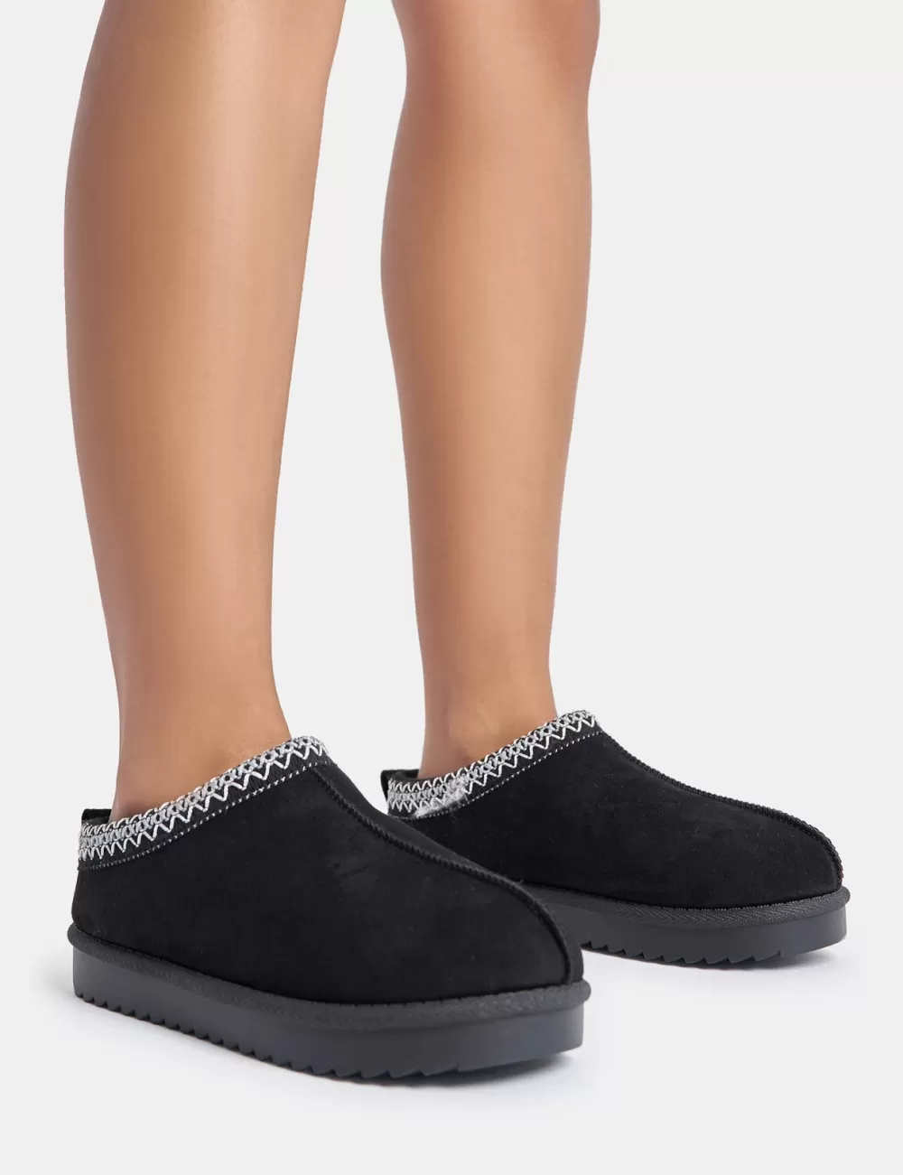 Best Public Desire Tamsin Faux Suede Embroidered Slipper Boots Black