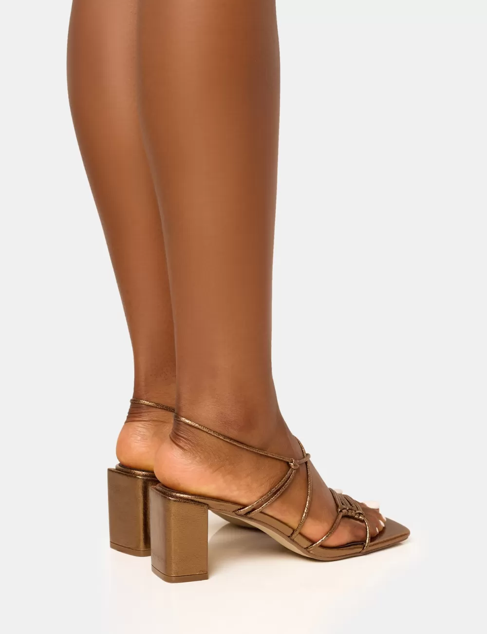 Clearance Public Desire Taryn Wide Fit Knotted Upper Block Mid Heel Sandals Bronze