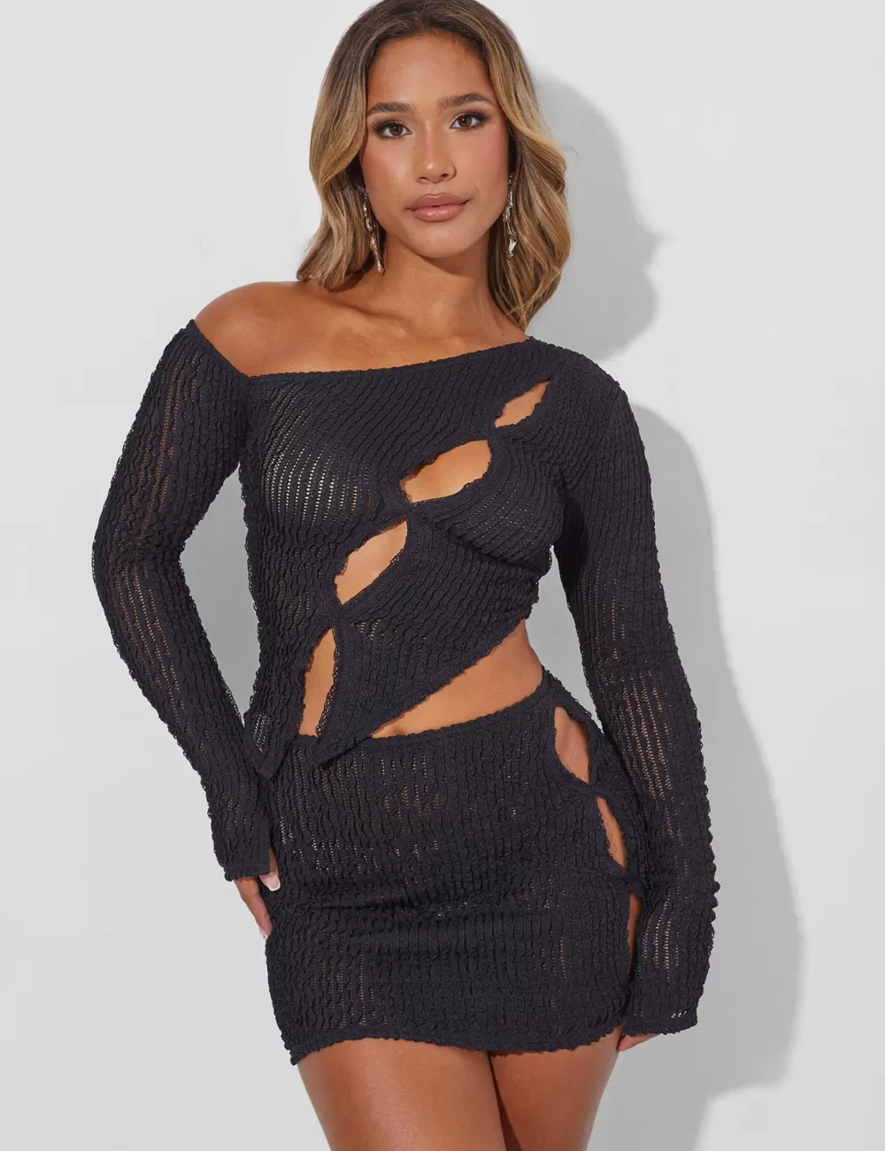 Best Sale Public Desire Textured Cut Out Asymmetric Top Co Ord Black