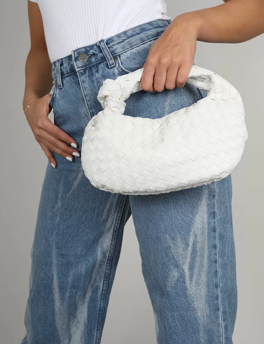 Fashion Public Desire The Blame Woven PU Knot Detail Mini Grab Bag White