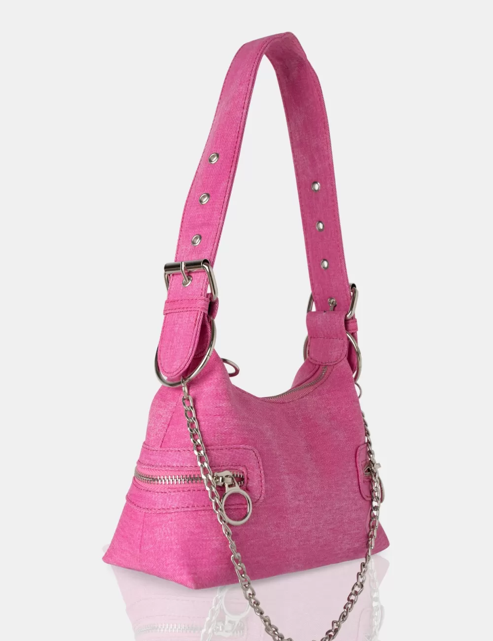 New Public Desire The Chain Bright Denim Shoulder Bag Pink