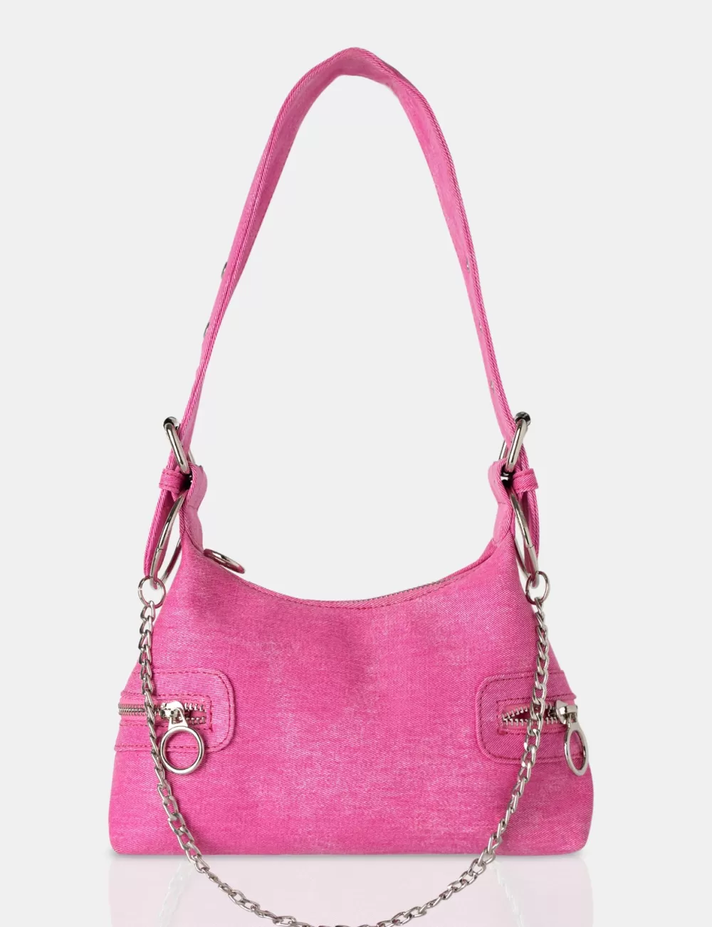 New Public Desire The Chain Bright Denim Shoulder Bag Pink