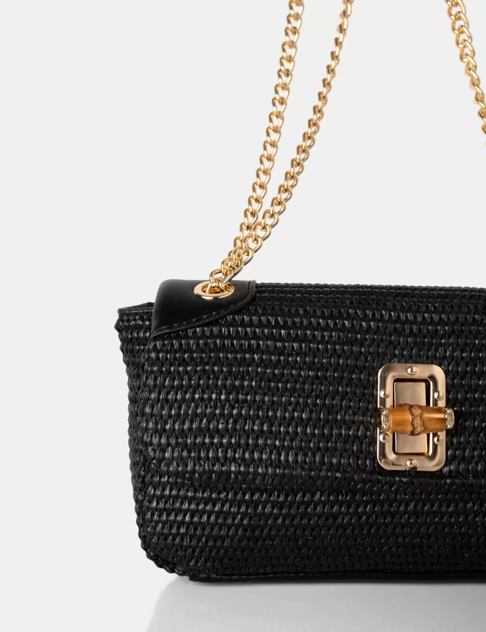 Flash Sale Public Desire The Mara Raffia Gold Chain Detail Adjustable Shoulder Bag Black