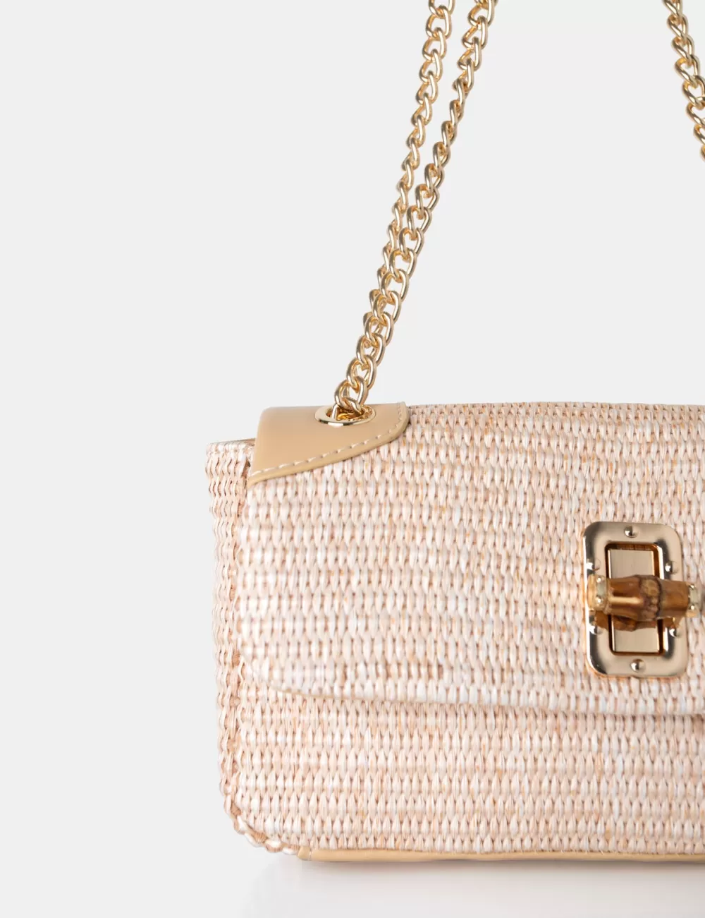 Cheap Public Desire The Mara Natural Raffia Gold Chain Detail Adjustable Shoulder Bag Neutral