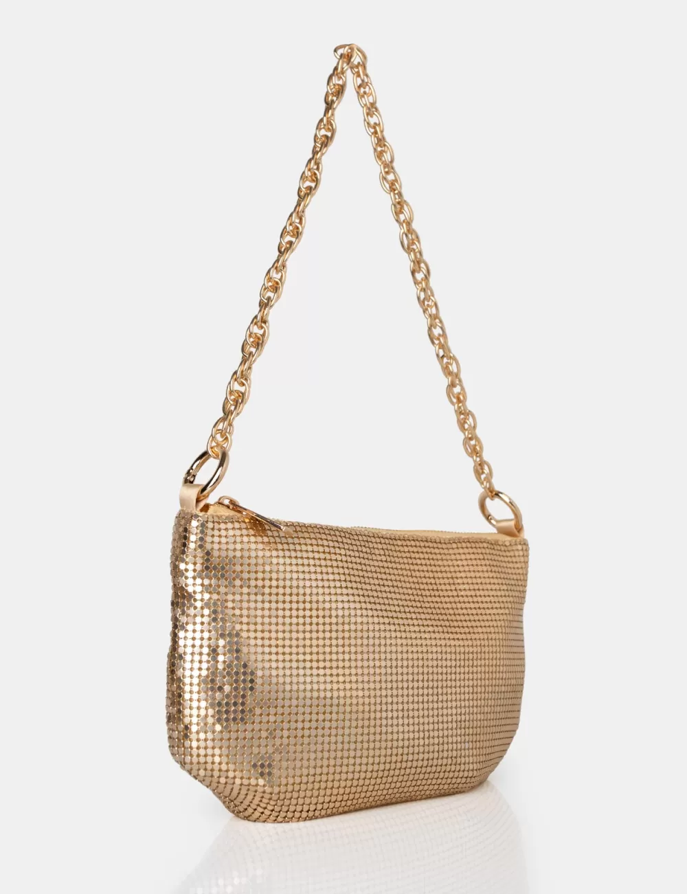 Store Public Desire The Slouch Diamante Chainmail Baguette Chain Detail Shoulder Bag Gold