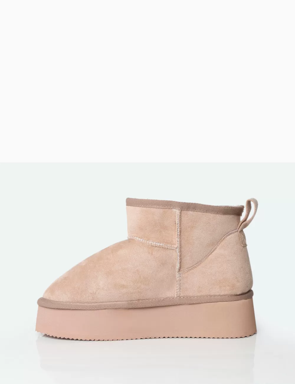 Hot Public Desire Theo Beige Faux Suede Ultra Mini Ankle Platform Boots