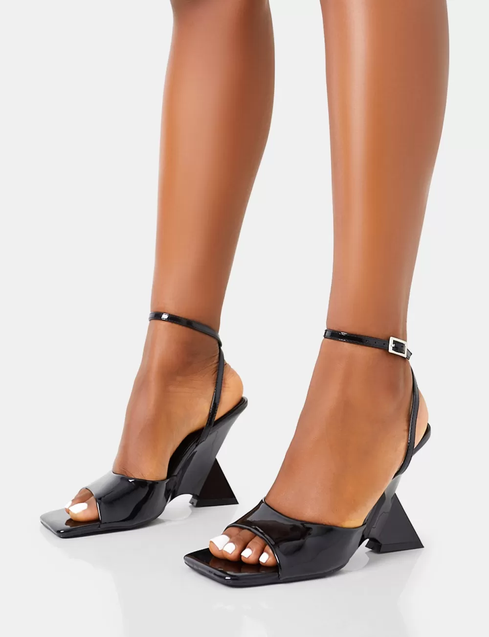 Best Sale Public Desire Twin Flame Wrap Around Barely There Inverted Wedged High Heels Black