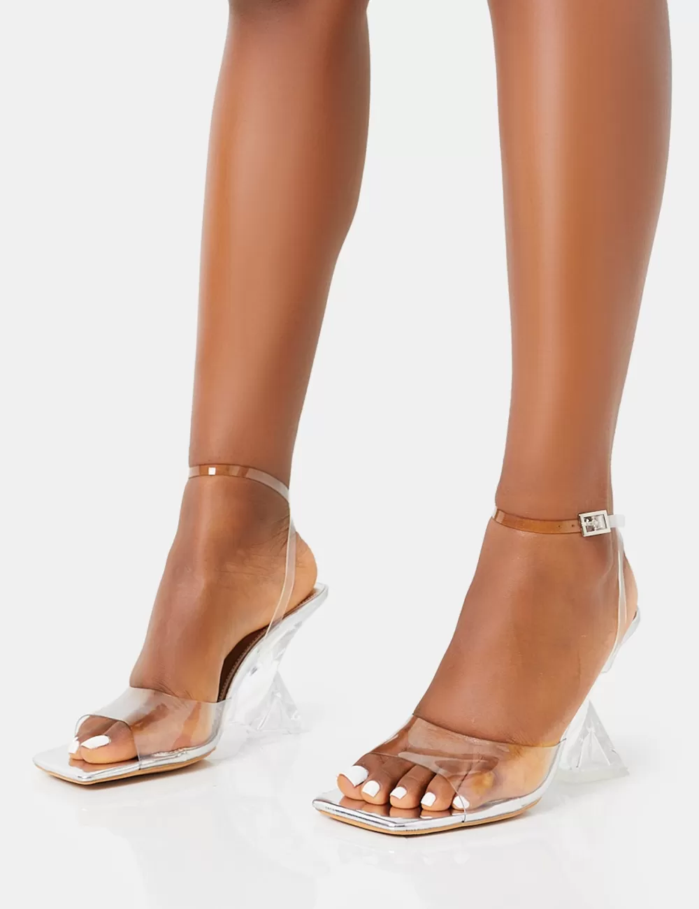 Flash Sale Public Desire Twin Flame Silver Mirror Perspex Wrap Around Inverted High Heels Clear