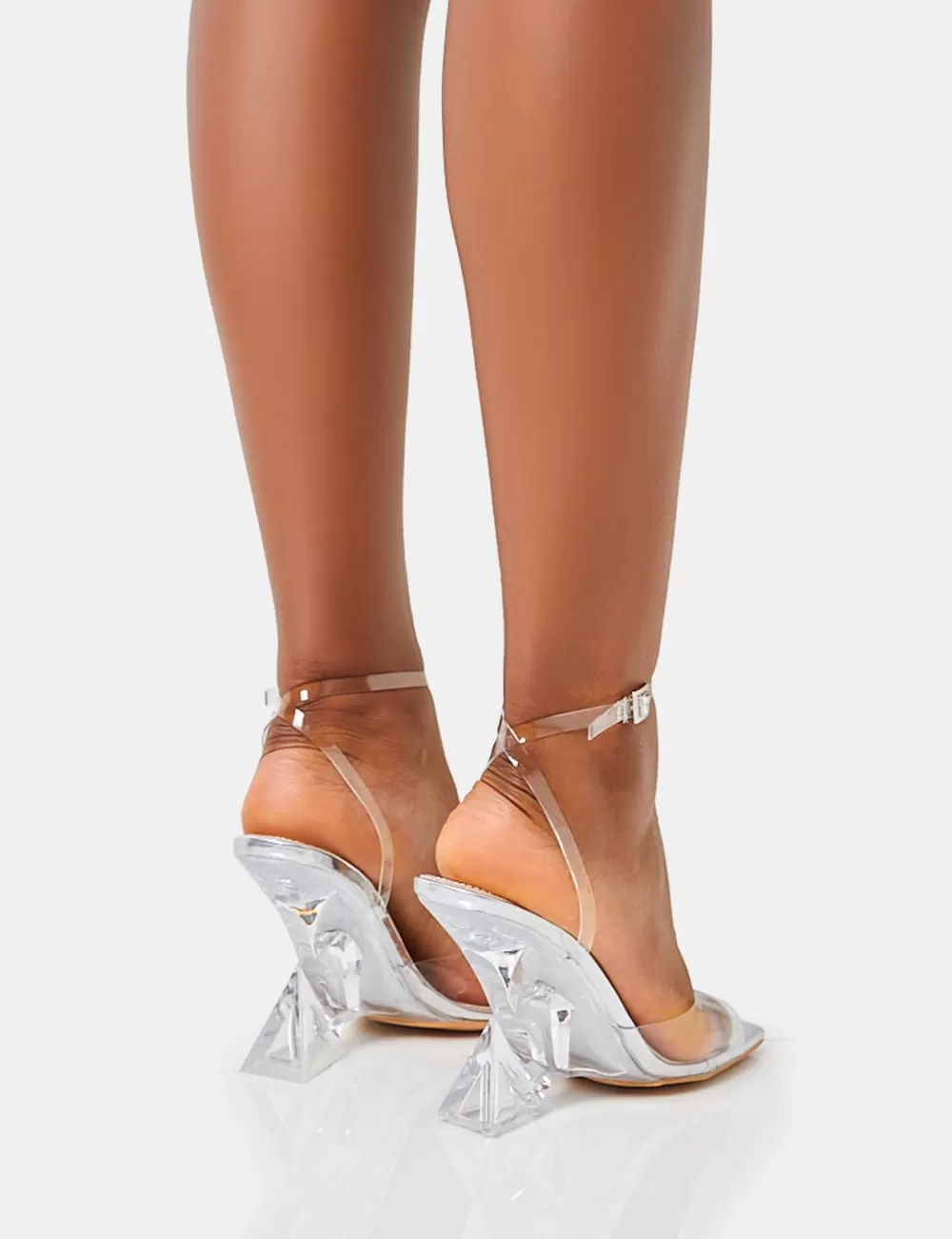 Flash Sale Public Desire Twin Flame Silver Mirror Perspex Wrap Around Inverted High Heels Clear