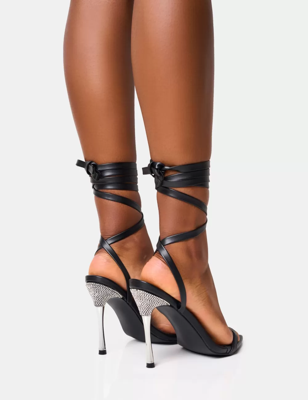 Flash Sale Public Desire Ultimate Lace Up Diamante Encrusted Pointed Toe Stiletto Heels Black