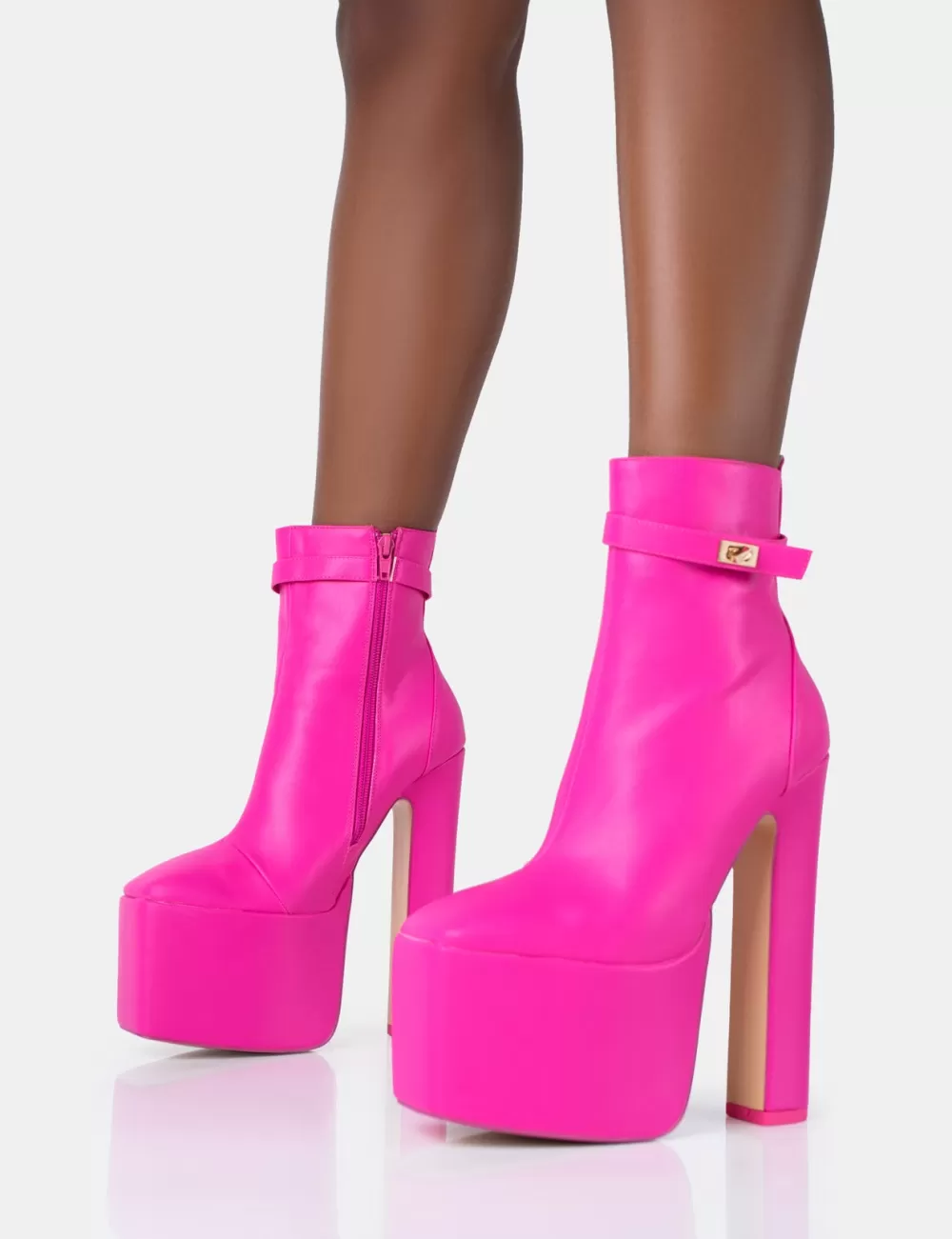 Flash Sale Public Desire Vally Hot PU Extreme Platform Square Block Heeled Ankle Boots Pink