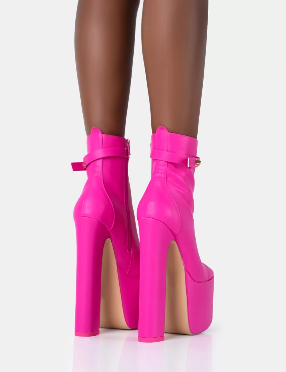Flash Sale Public Desire Vally Hot PU Extreme Platform Square Block Heeled Ankle Boots Pink