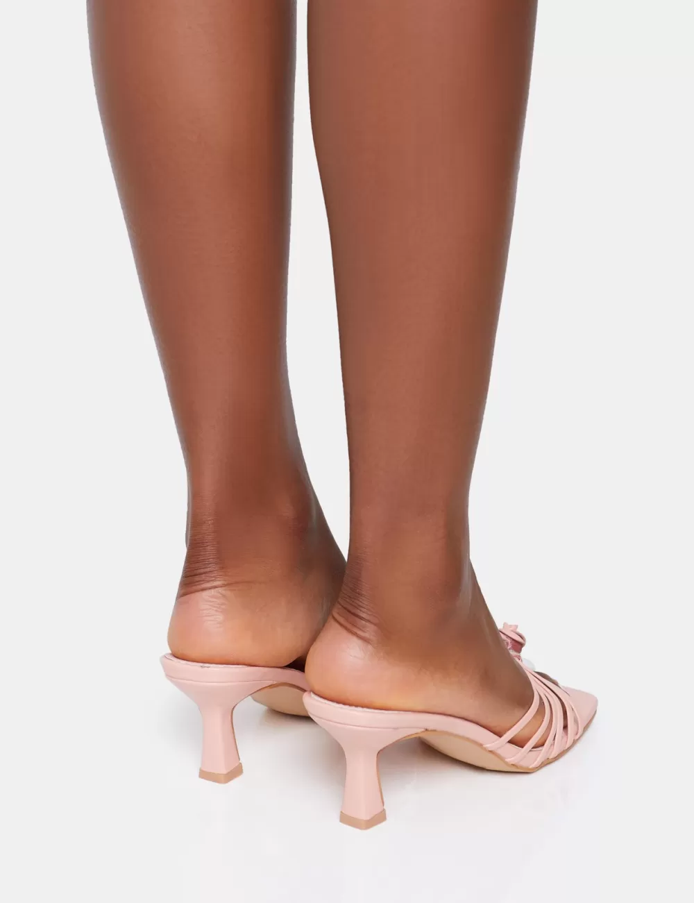 Cheap Public Desire Vertigo Baby PU Flower Detail Strappy Mid Heel Mules Pink