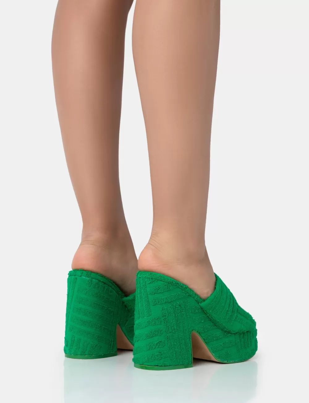 Cheap Public Desire Wavez Terry Towelling Round Toe Platform Block Heel Mules Green