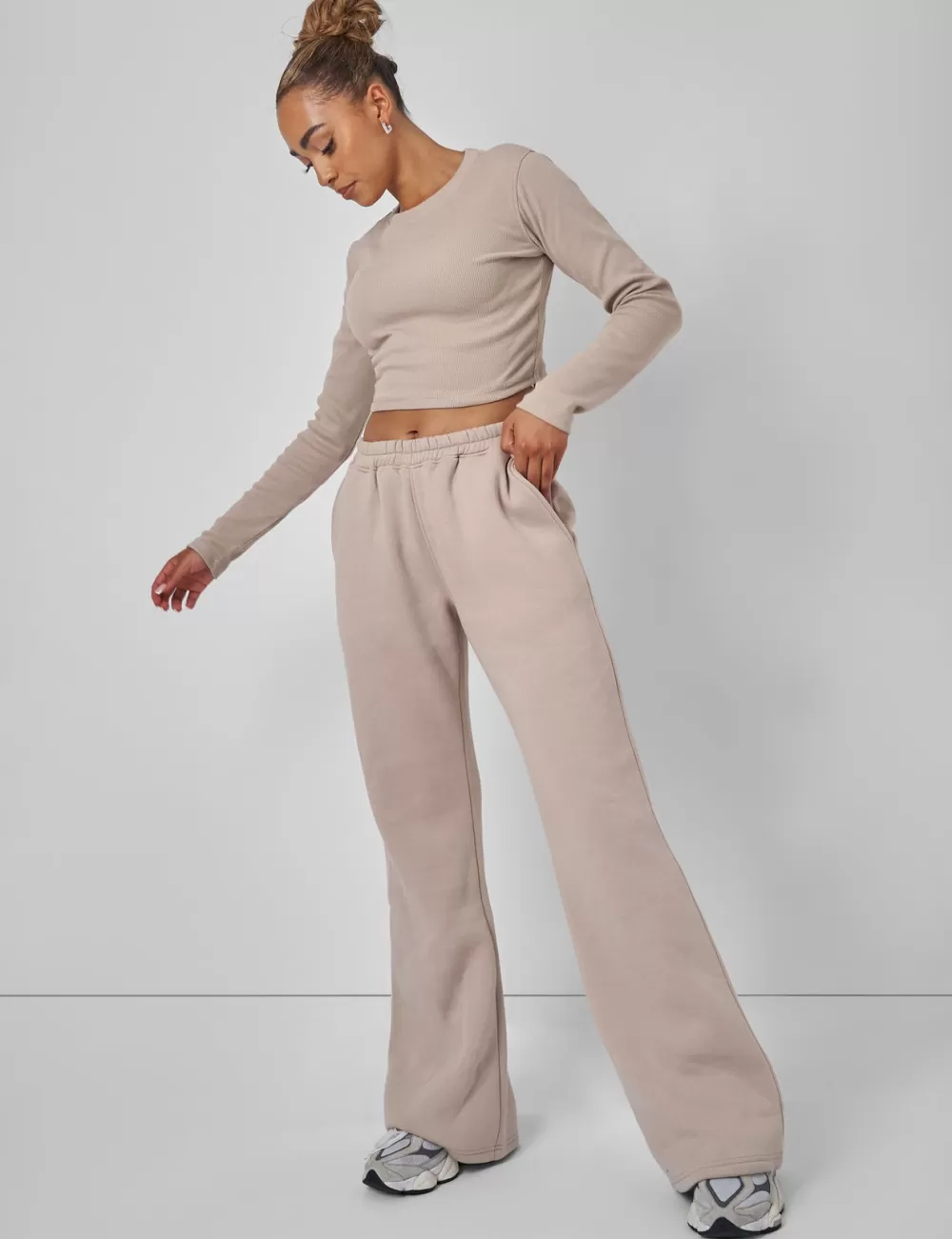 Cheap Public Desire Wide Leg Sweat Pants Stone Neutral