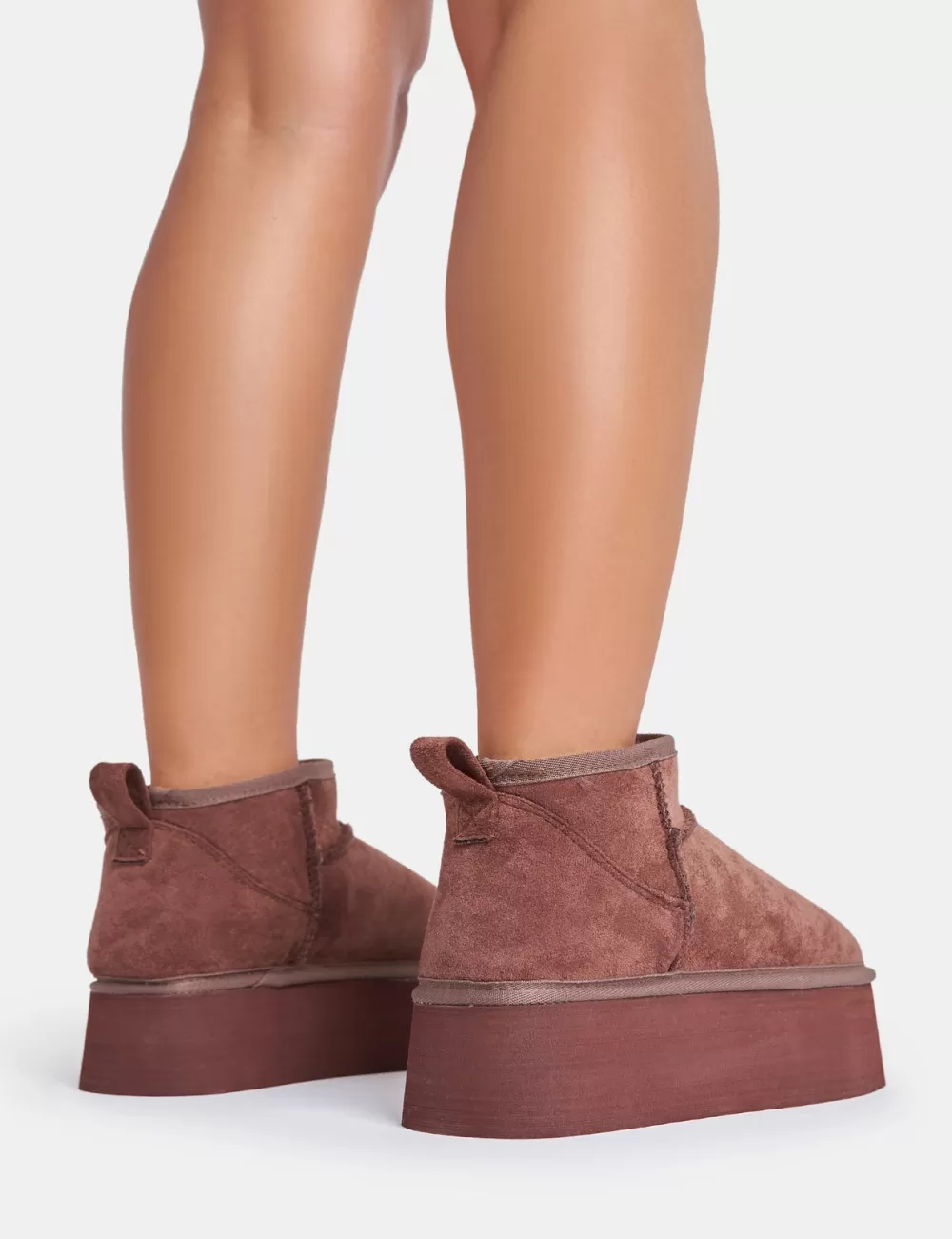 Cheap Public Desire Willow Chocolate Faux Suede Ultra Mini Ankle Triple Platform Boots Brown