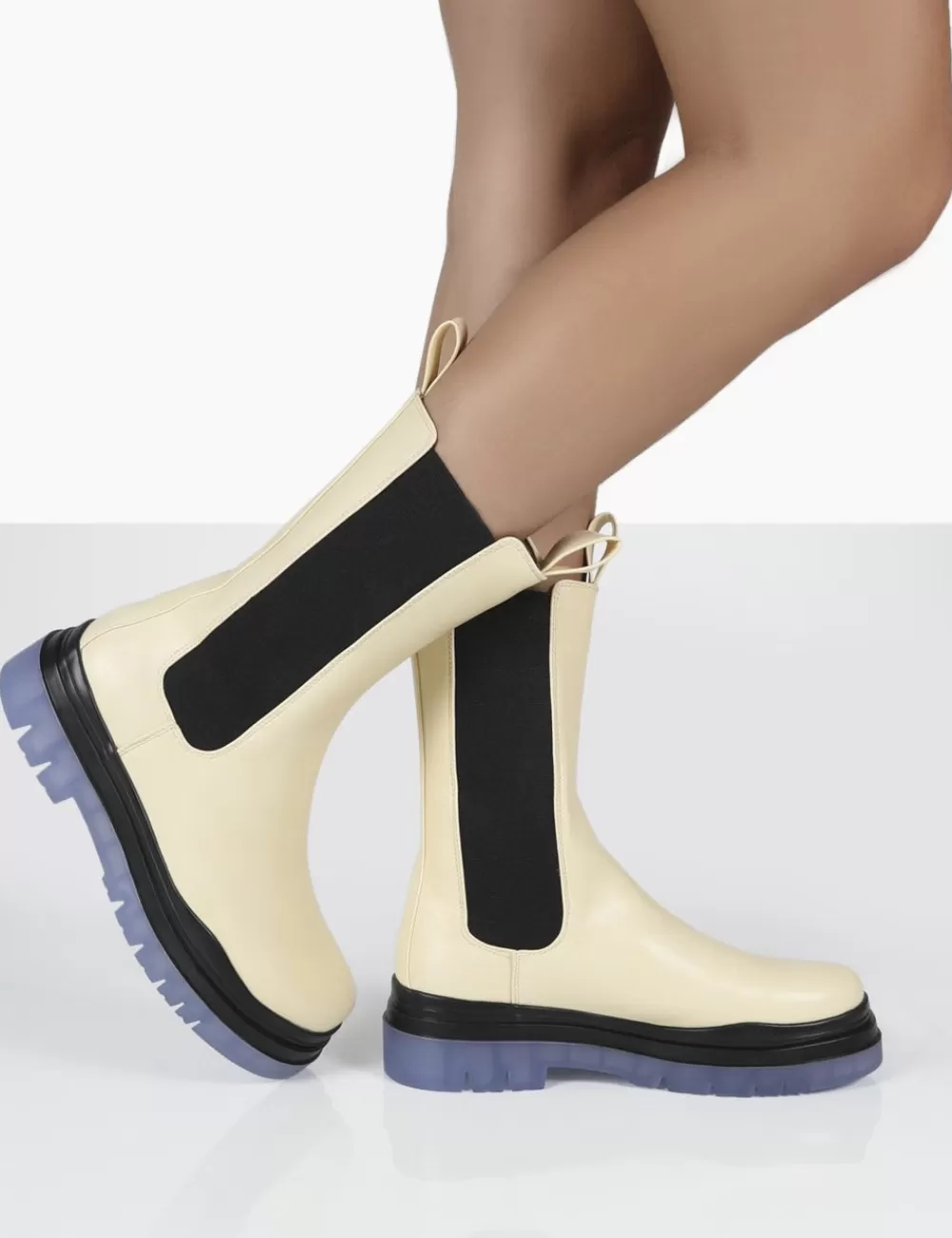 Cheap Public Desire Winter Wide Fit Off Ankle Chunky Sole Chelsea Boots White