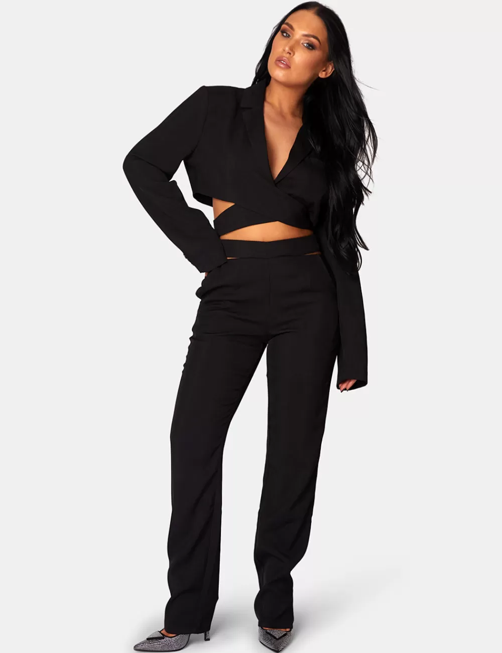Best Public Desire Wrap Front Cropped Blazer Black