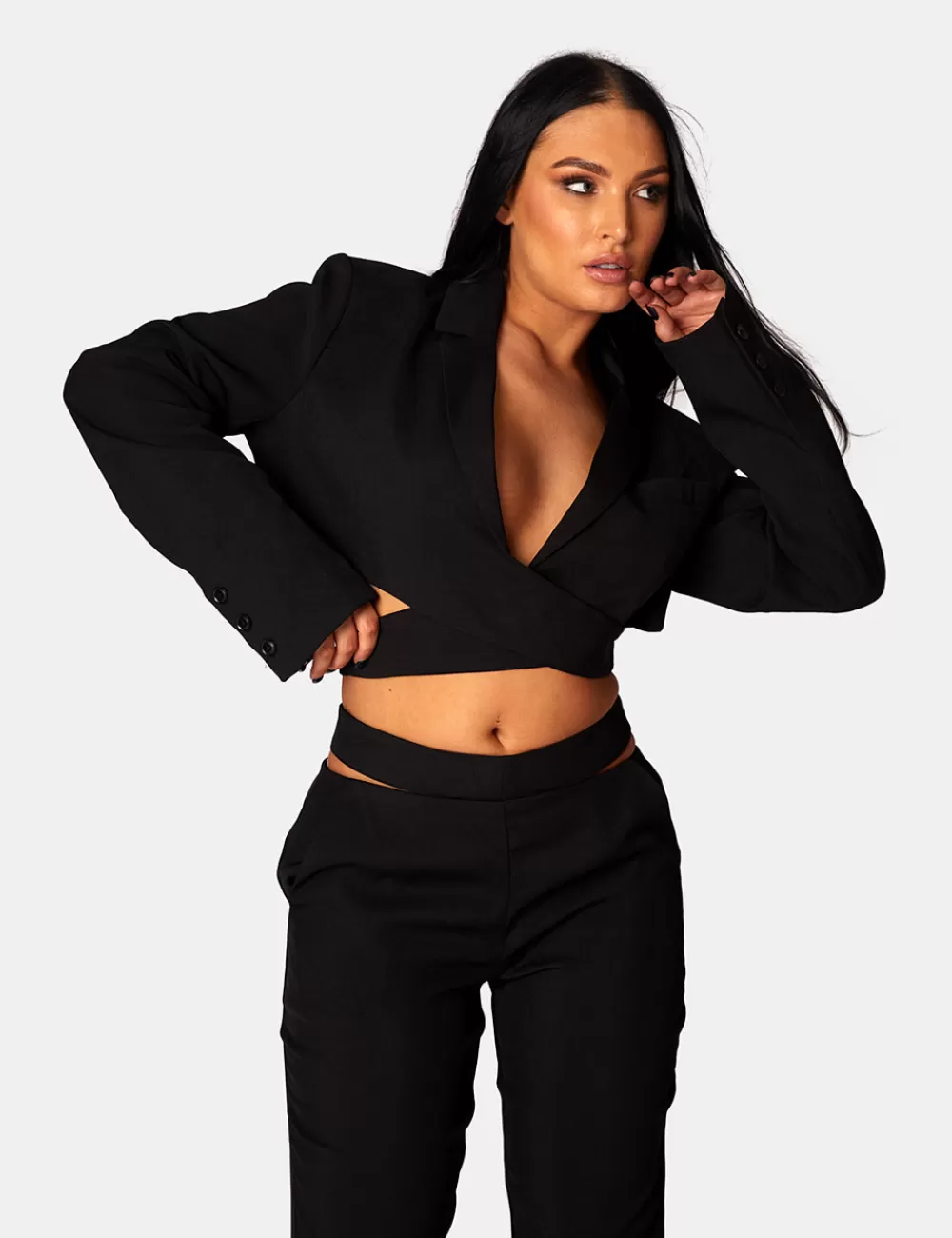 Best Public Desire Wrap Front Cropped Blazer Black
