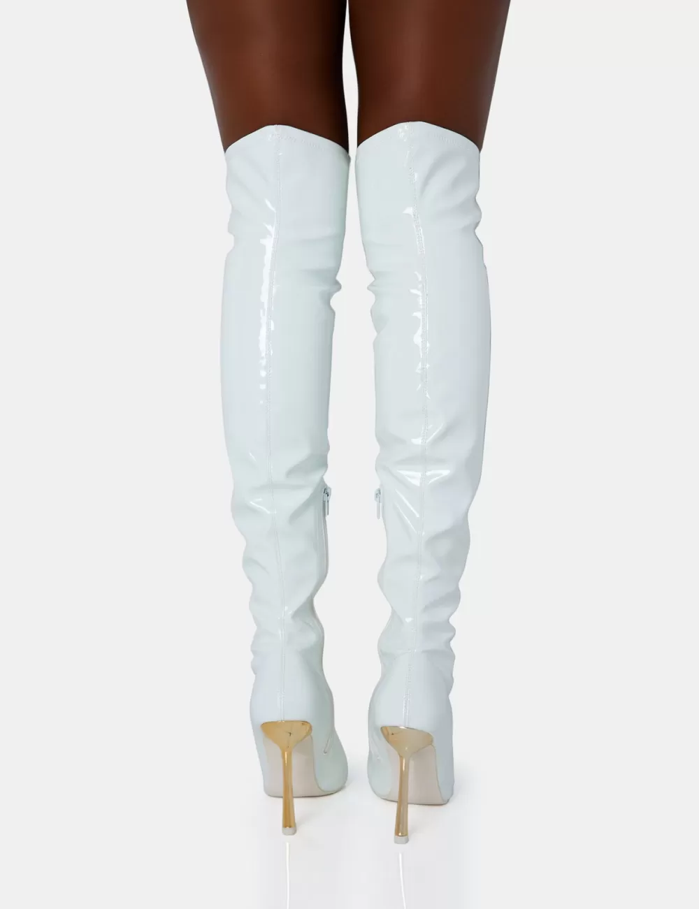 Clearance Public Desire Zhenya White Patent Gold Contrast Stiletto Over The Knee Boots