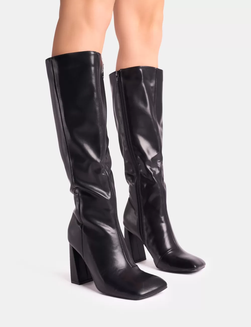 Outlet Public Desire Zoya Slanted Toe Block Heel Knee High Sock Boots Black