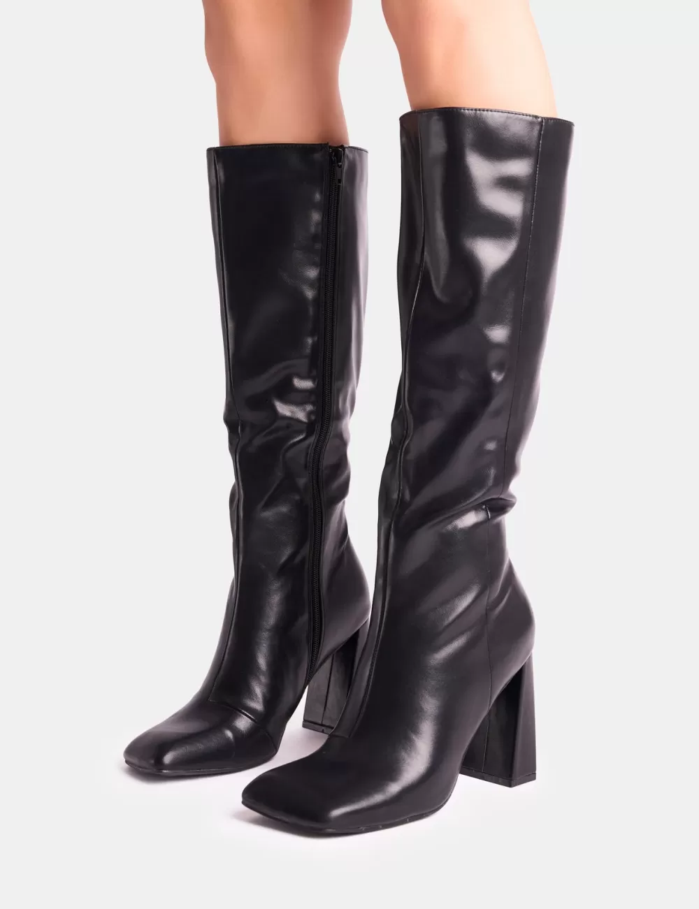 Outlet Public Desire Zoya Slanted Toe Block Heel Knee High Sock Boots Black